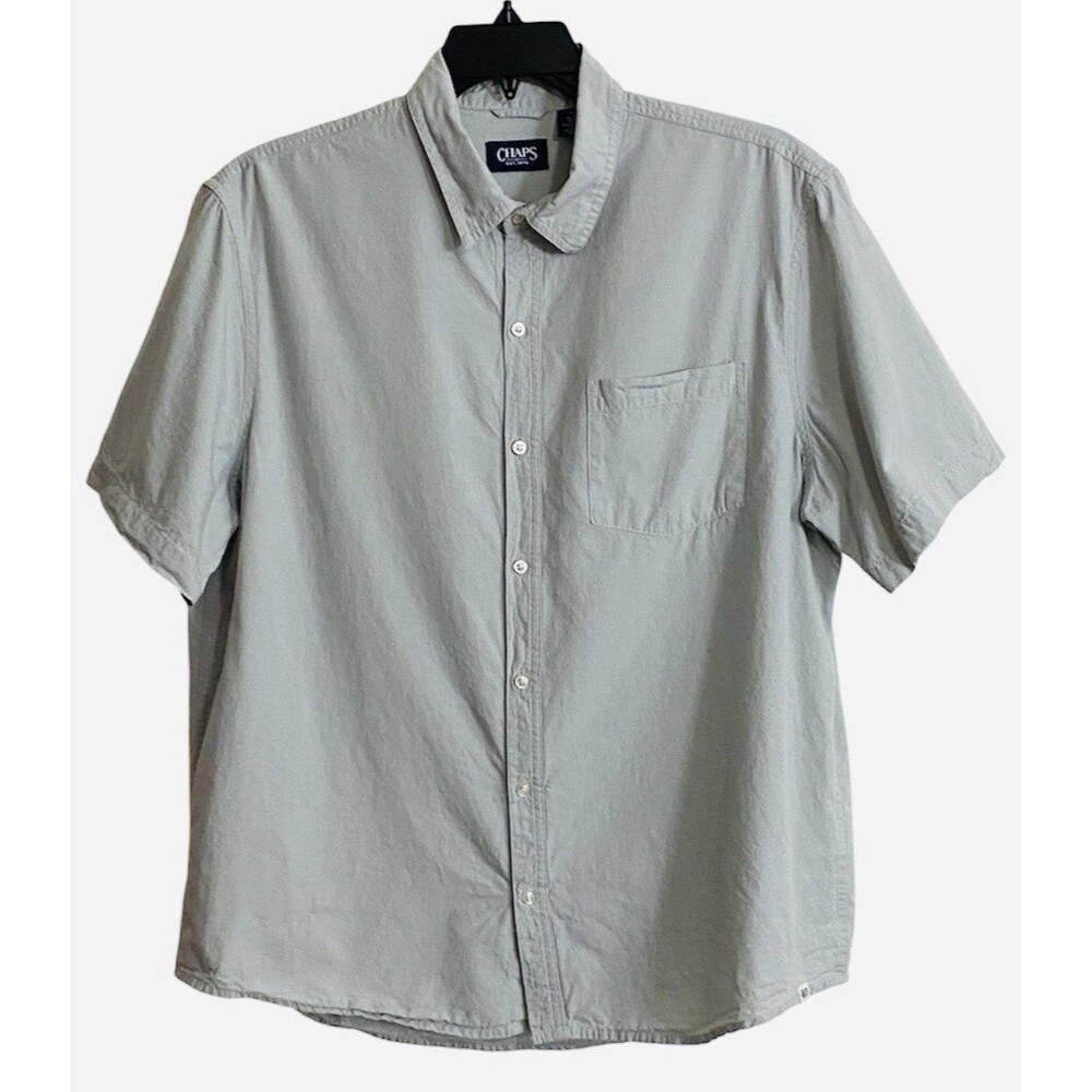 CHAPS Men's Shirt Sz XL Blue Gray Short Sleeve Preppy Work Casual
